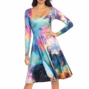 Black Milk Galaxy Lagoon Long Sleeve Scoop Neck Midi Dress XL NWT space rainbow
